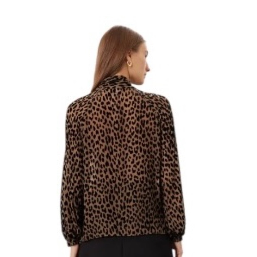 Kate Spade Leopard Blouse Tie Neck Long Sleeve Button Front Silk Blend Large - Picture 4 of 10